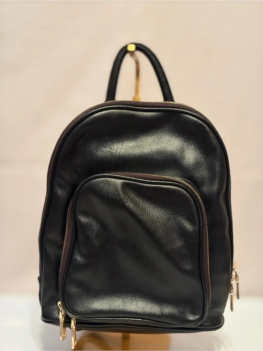 INC International Concepts Black Leather Interior with Cream Patterned Lining